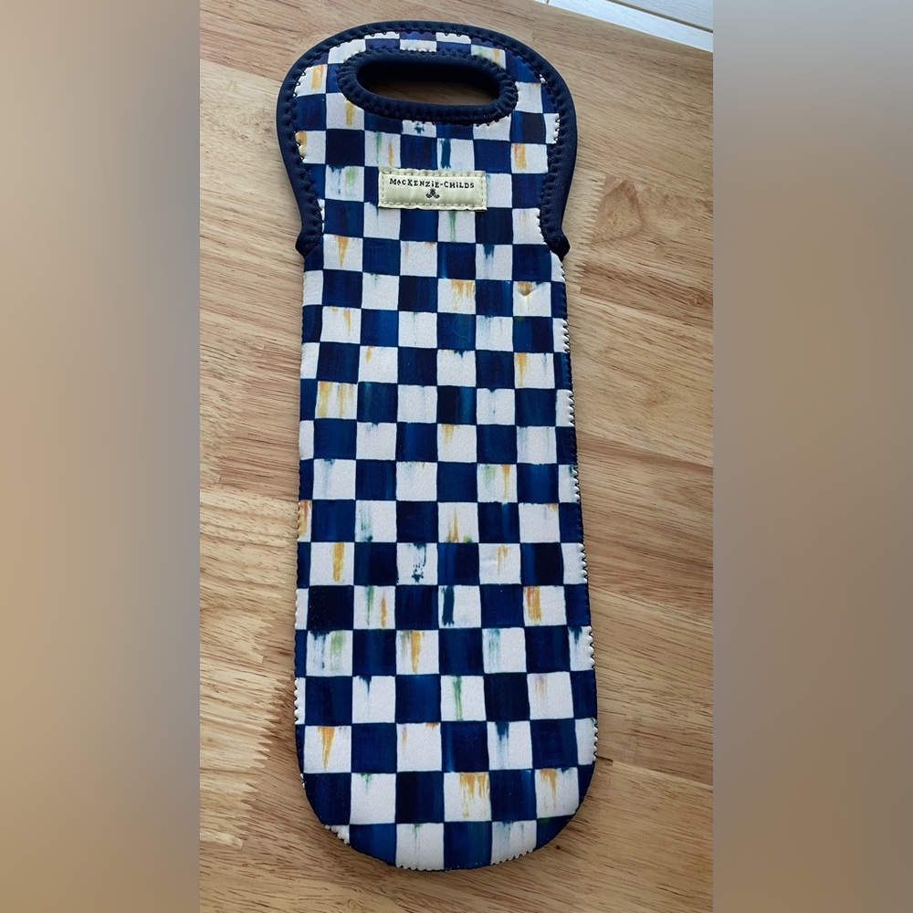 Mackenzie-Child’s Royal blue and White Checkered Wine Tote